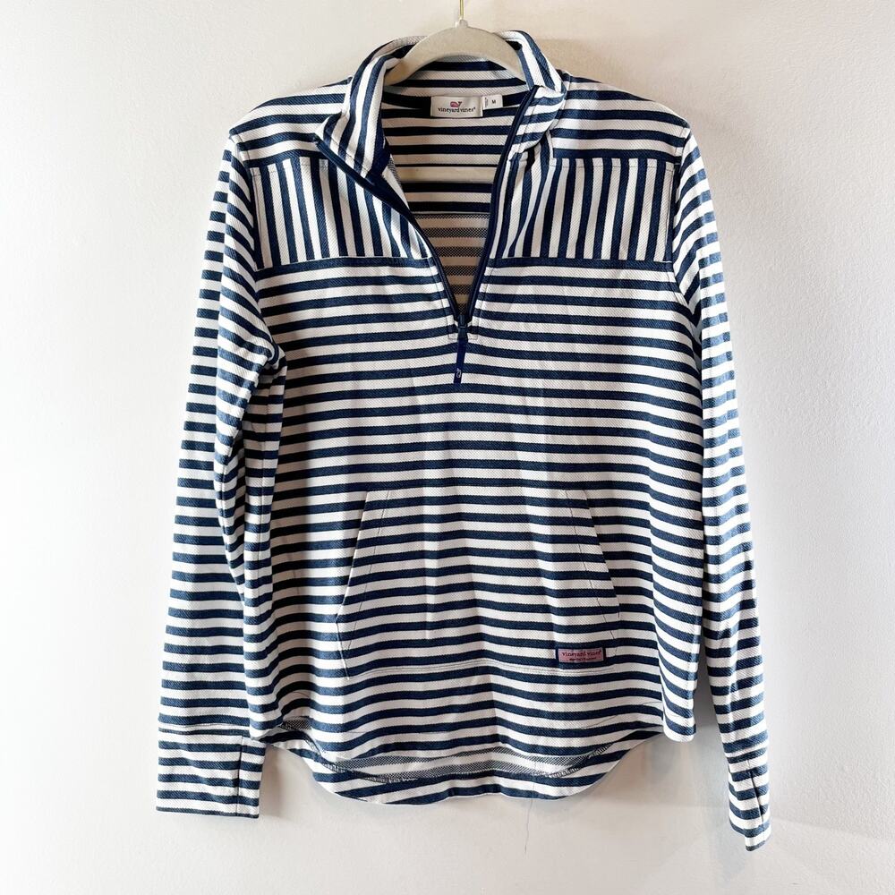 Vineyard Vines 1/4 Zip Relaxed Shep Shirt Pullover Sweatshirt Blue White Medium